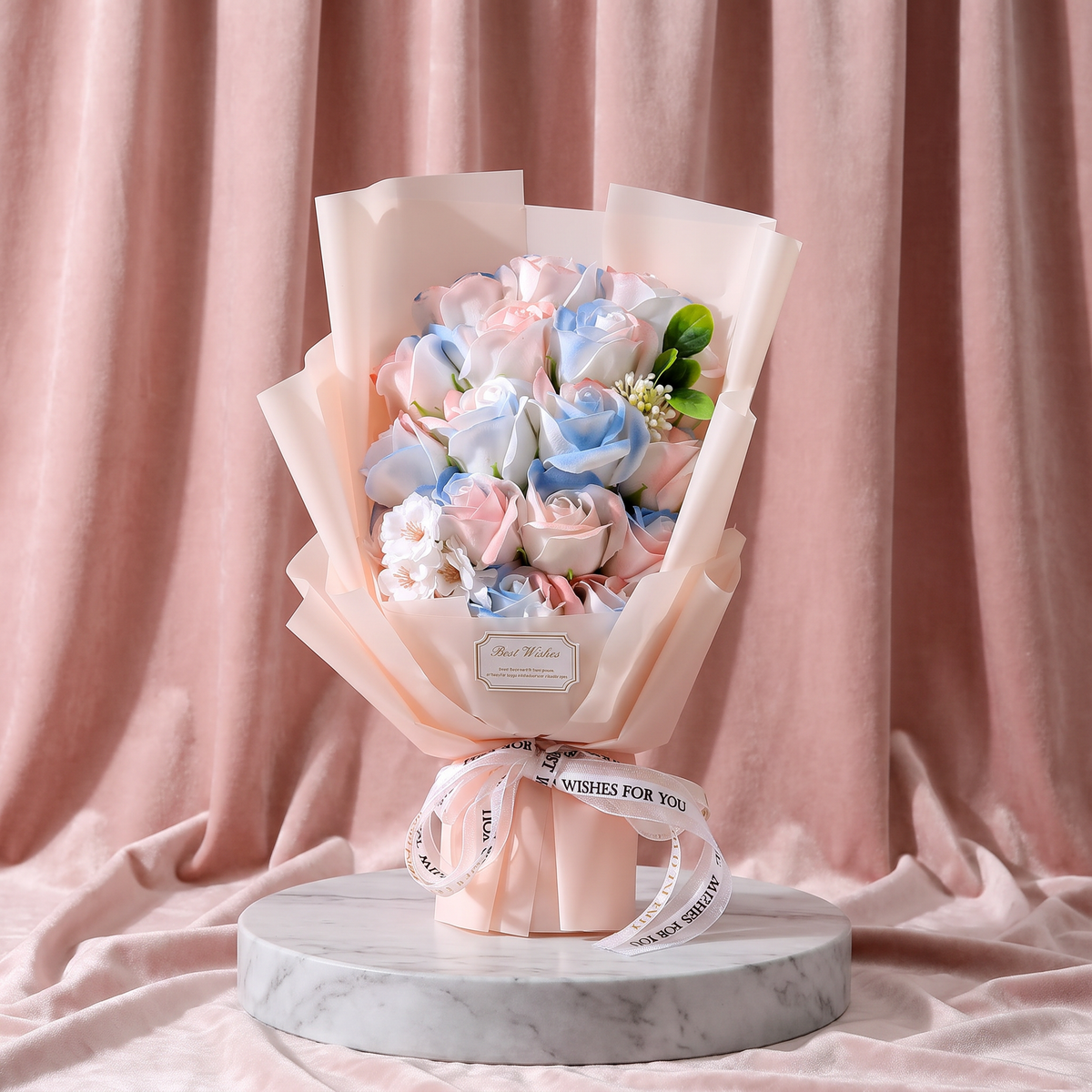 Coffret Rose Dorée, Neige Rose – różowo-białe róże z mydła