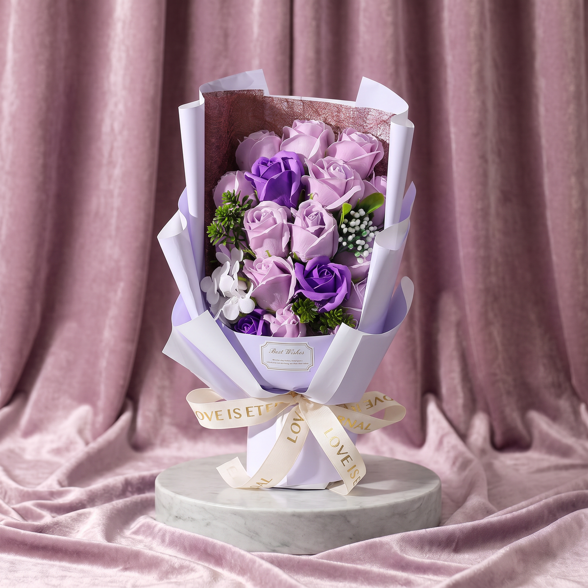 Coffret Rose Dorée, Mauve Charme – fioletowe róże z mydła